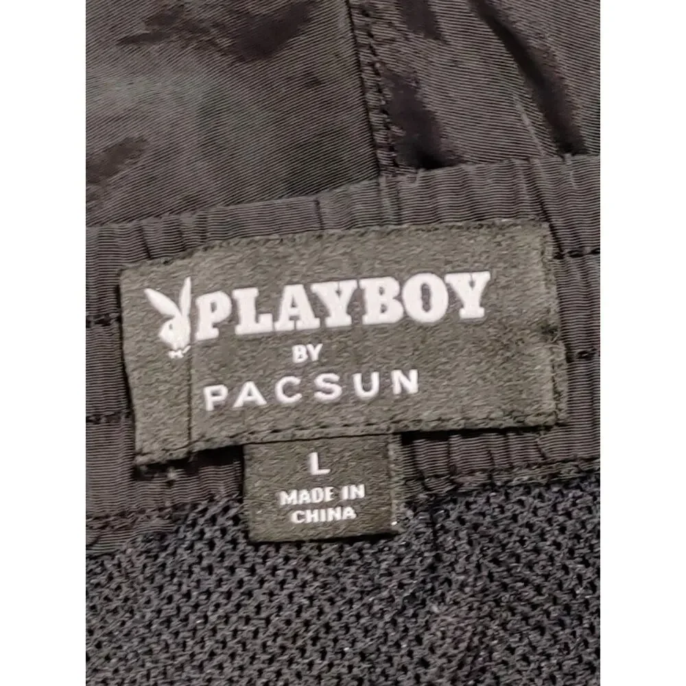 Playboy by Pacsun Windbreaker Pants Elastic Waist Drawstring Black Pink Mens L